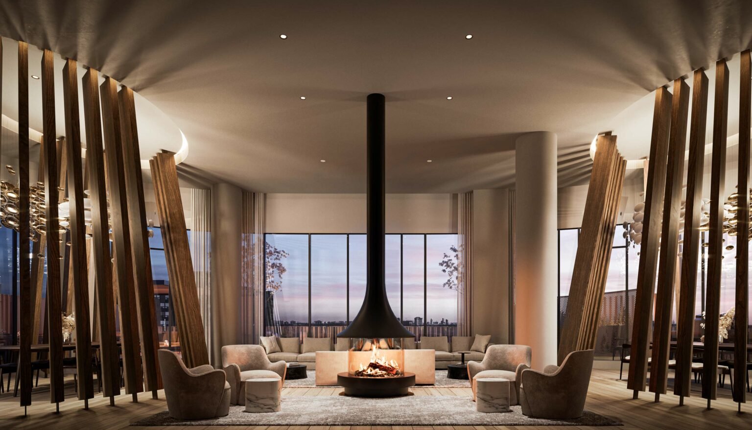 Fireside lounge with panoramic windows