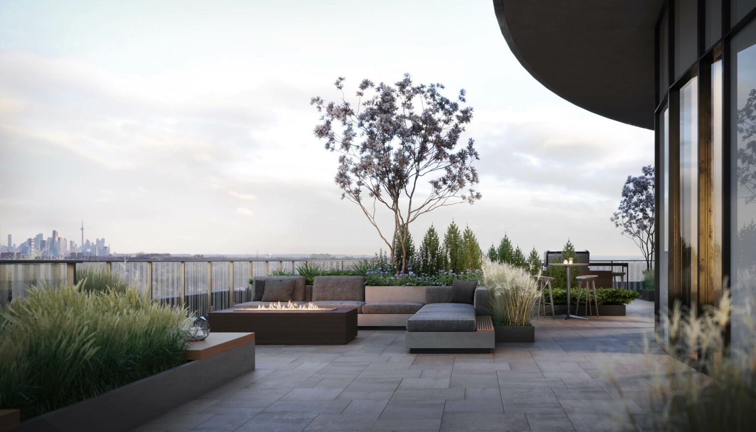 Rooftop terrace with skyline view