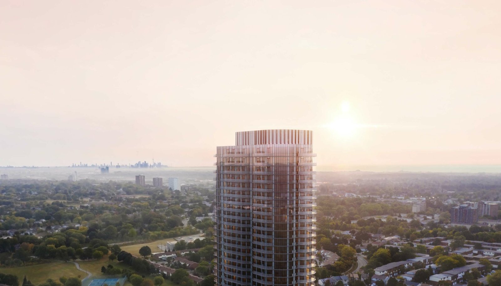 ALBA Condos exterior at sunrise
