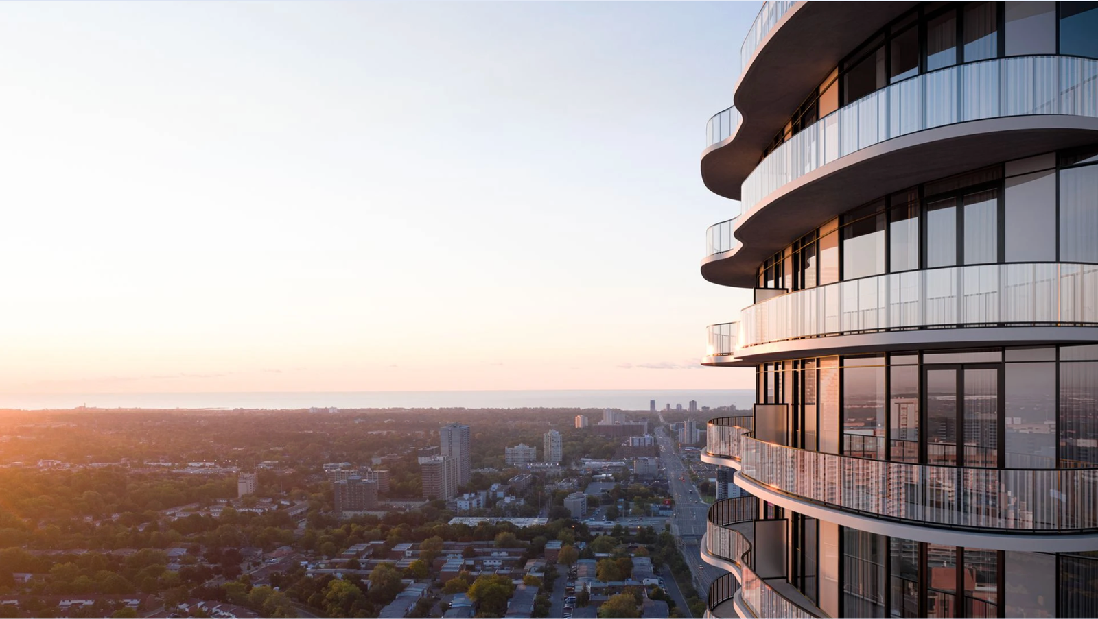 Alba's curvilinear balconies at sunset